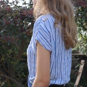 Blue striped button down shirt
